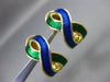 ESTATE 18KT YELLOW GOLD 3D BLUE & GREEN ENAMEL INFINITY CLIP ON EARRINGS #24673