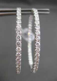 ESTATE LARGE 3.96CT DIAMOND 18K WHITE GOLD 3D CLASSIC DOUBLE SIDED HOOP EARRINGS