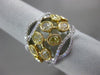 LARGE 2.45CT WHITE & FANCY YELLOW DIAMOND 18K 2 TONE GOLD FILIGREE FLOWER RING