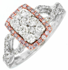 .86CT WHITE & PINK DIAMOND 14KT WHITE GOLD 3D RECTANGULAR HALO ANNIVERSARY RING