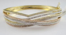 ANTIQUE WIDE DIAMOND 18K TRICOLOR GOLD MULTI ROW BANGLE