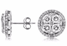 ESTATE 2.50CT ROUND DIAMOND 14K WHITE GOLD 3D CLASSIC CLUSTER HALO STUD EARRINGS