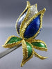 ANTIQUE LARGE .60CT DIAMOND AAA ENAMEL 18K TWO TONE GOLD FLOWER PIN BROOCH #1902