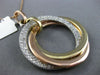 LARGE .85CT DIAMOND 14KT TRI COLOR GOLD 3D CIRCLE OF LIFE INTERTWINING PENDANT