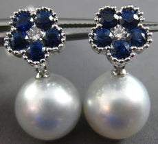 LARGE 1.96CT DIAMOND & AAA SAPPHIRE SOUTH SEA PEARL 18KT GOLD 3D FLOWER EARRINGS