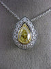 ESTATE GIA 1.51CT DIAMOND & FANCY YELLOW 18K 2 TONE GOLD HALO PEAR SHAPE PENDANT