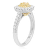 ESTATE 1.01CT WHITE & FANCY YELLOW DIAMOND 18KT 2 TONE GOLD HALO ENGAGEMENT RING
