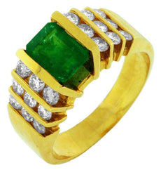 WIDE 1.98CT DIAMOND & AAA EMERALD 14KT YELLOW GOLD MULTI ROW ANNIVERSARY RING