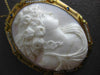 ANTIQUE LARGE PEARL & SAPPHIRE 14K YELLOW GOLD SHELL CAMEO PIN PENDANT #19939