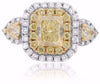 ESTATE LARGE 3.14CT WHITE & FANCY CANARY DIAMOND 18K 2 TONE GOLD ENGAGEMENT RING