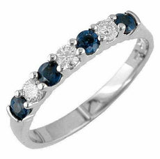 .66CT DIAMOND & AAA SAPPHIRE 14K WHITE GOLD 7 STONE SHARE PRONG ANNIVERSARY RING