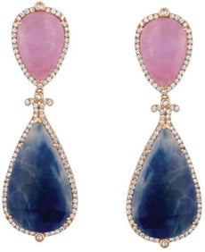 ESTATE EXTRA LARGE 54.0CT DIAMOND & AAA FANCY SAPPHIRE 14K ROSE GOLD 3D EARRINGS