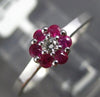 ESTATE .25CT DIAMOND & AAA RUBY 14KT WHITE GOLD FLOWER CLUSTER FRIENDSHIP RING