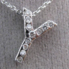 ESTATE .20CT DIAMOND 14KT WHITE GOLD 3D " Y " INITIAL FLOATING PENDANT #13039