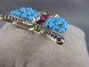 ANTIQUE LARGE DIAMOND RUBY SAPPHIRE TURQUOISE 14K W&Y GOLD BUTTERFLY PIN #2187