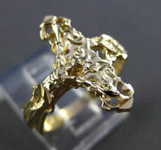 ESTATE 14KT YELLOW GOLD 3D HANDCRAFTED FILIGREE SIDE CROSS RING 17mm #24521