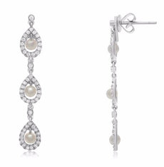 ESTATE .60CT DIAMOND & AAA SOUTH SEA PEARL 14KT GOLD TEAR DROP HANGING EARRINGS