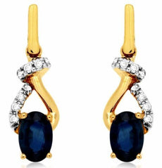ESTATE 1.35CT DIAMOND & AAA SAPPHIRE 14KT YELLOW GOLD INFINITY HANGING EARRINGS