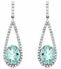 1.75CT DIAMOND & AAA AQUAMARINE 14KT WHITE GOLD OVAL TEAR DROP HANGING EARRINGS