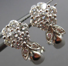 ANTIQUE 1.23CT DIAMOND 14KT WHITE GOLD 3D CLASSIC FLOWER LEAF EARRINGS #15877