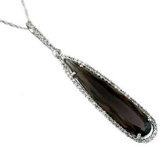 6.98CT DIAMOND & AAA SMOKEY TOPAZ 14KT WHITE GOLD 3D ELONGATED TEAR DROP PENDANT