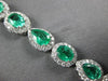 ESTATE WIDE 13.74CT DIAMOND & AAA EMERALD 18K WHITE GOLD 3D OVAL TENNIS BRACELET
