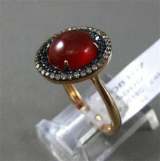ANTIQUE .38CT DIAMOND SAPPHIRE & RED AGATE 14K ROSE GOLD 3D DOUBLE HALO FUN RING