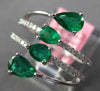 ESTATE WIDE 1.16CT DIAMOND & AAA EMERALD 18K WHITE GOLD 3D CRISS CROSS LOVE RING