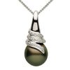 ESTATE .07CT DIAMOND & TAHITIAN PEARL 14KT WHITE GOLD ROUND SWIRL SNAKE PENDANT