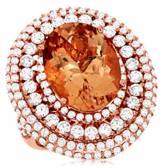 ESTATE LARGE 11.85CT DIAMOND & AAA MORGANITE 14KT ROSE GOLD OVAL MULTI ROW RING
