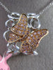 ESTATE LARGE .32CT DIAMOND 18K WHITE & ROSE GOLD OPEN FILIGREE BUTTERFLY PENDANT