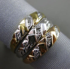 ESTATE 0.03CT DIAMOND 14K TRI COLOR GOLD 3D HAND ETCHED WEDDING ANNIVERSARY RING
