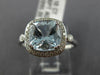 ESTATE 2.08CT DIAMOND & AAA AQUAMARINE 14KT WHITE GOLD 3D SQUARE ENGAGEMENT RING