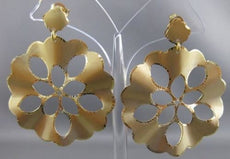 ESTATE LARGE DESIGNER 14KT YELLOW GOLD ROUND HANGING FLOWER HOOP EARRINGS #2681
