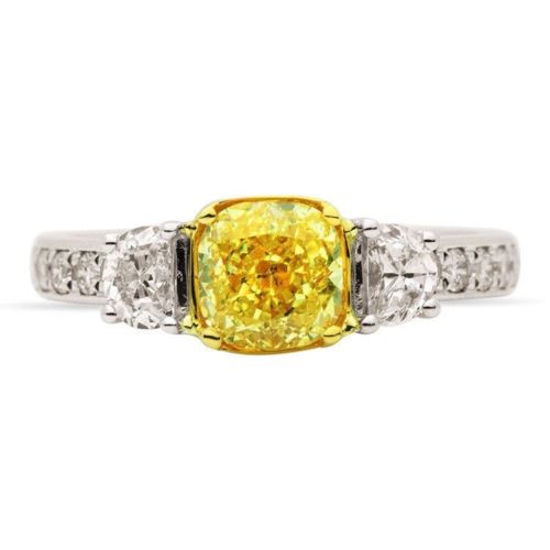 ESTATE LARGE 1.93CT WHITE & FANCY YELLOW DIAMOND 18K TWO TONE GOLD PROMISE RING