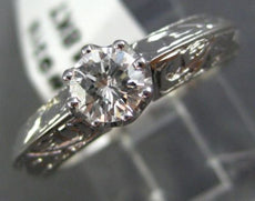 ANTIQUE .52CT OLD MINE DIAMOND 18KT WHITE GOLD 3D FILIGREE ENGAGEMENT RING #9318