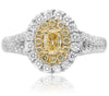 ESTATE .92CT WHITE & FANCY YELLOW DIAMOND 18K TWO TONE GOLD HALO ENGAGEMENT RING