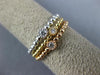 ESTATE WIDE .11CT ROUND CUT DIAMOND 18K TRI COLOR GOLD BEADED STACKABLE FUN RING