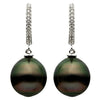 ESTATE .11CT DIAMOND & AAA TAHITIAN PEARL 14K WHITE GOLD 3D FUN HANGING EARRINGS