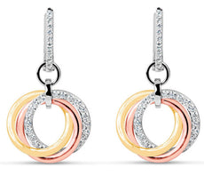 ESTATE 1.05CT DIAMOND 18KT TRI COLOR GOLD CIRCULAR INTERTWINING HANGING EARRINGS