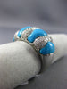 ESTATE WIDE .78CT DIAMOND & AAA TURQUOISE 14KT WHITE GOLD 3D MULTI ROW FUN RING