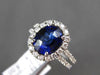 ESTATE 3.86CT DIAMOND & AAA SAPPHIRE 18K WHITE GOLD 3D OVAL HALO ENGAGEMENT RING