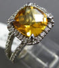 ESTATE LARGE 3.25CT DIAMOND & AAA CUSHION CITRINE 14KT WHITE GOLD 3D HALO RING