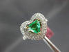 ESTATE LARGE 1.6CT DIAMOND & AAA EMERALD 18K TWO TONE GOLD HEART ENGAGEMENT RING