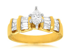 1.10CT DIAMOND 14KT YELLOW GOLD 3D MARQUISE SHAPE & BAGUETTE ENGAGEMENT RING