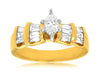 1.10CT DIAMOND 14KT YELLOW GOLD 3D MARQUISE SHAPE & BAGUETTE ENGAGEMENT RING