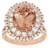 ESTATE LARGE 5.40CT DIAMOND & AAA MORGANITE 14KT ROSE GOLD HALO ENGAGEMENT RING