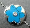 ESTATE WIDE .04CT DIAMOND & TURQUOISE 18K WHITE GOLD 3D FLOWER CIRCULAR BRACELET