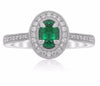 ESTATE .68CT DIAMOND & AAA COLOMBIAN EMERALD 18K WHITE GOLD HALO ENGAGEMENT RING
