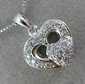 ANTIQUE .26CT DIAMOND 18K WHITE GOLD CLASSIC DOUBLE HEART FILIGREE PENDANT #9386